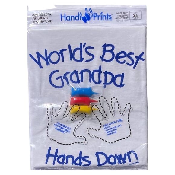HandiPrints World's Best Grandpa T-Shirt Paint Kit Hand Prints (XL, White) NWT - Picture 1 of 5